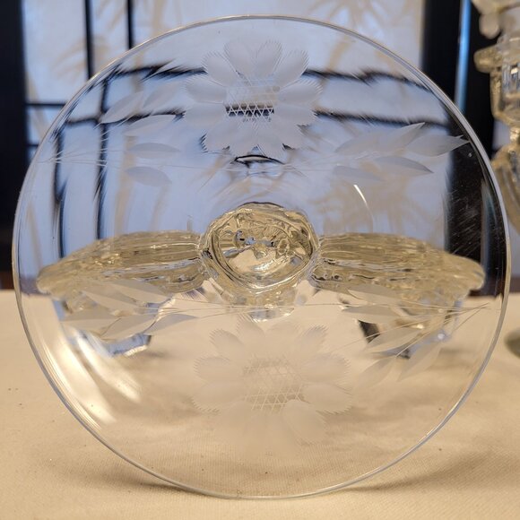 1930s Pair of Duncan Miller Double Candlestick Holder with Etched Flowers - Picture 7 of 7